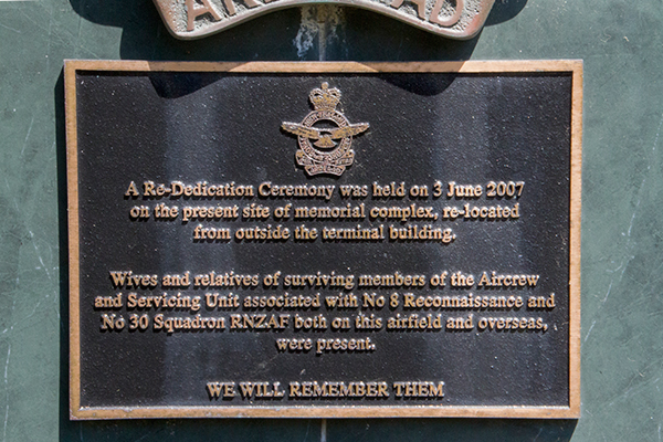 Fletcher Memorial Plaque RNZAF text